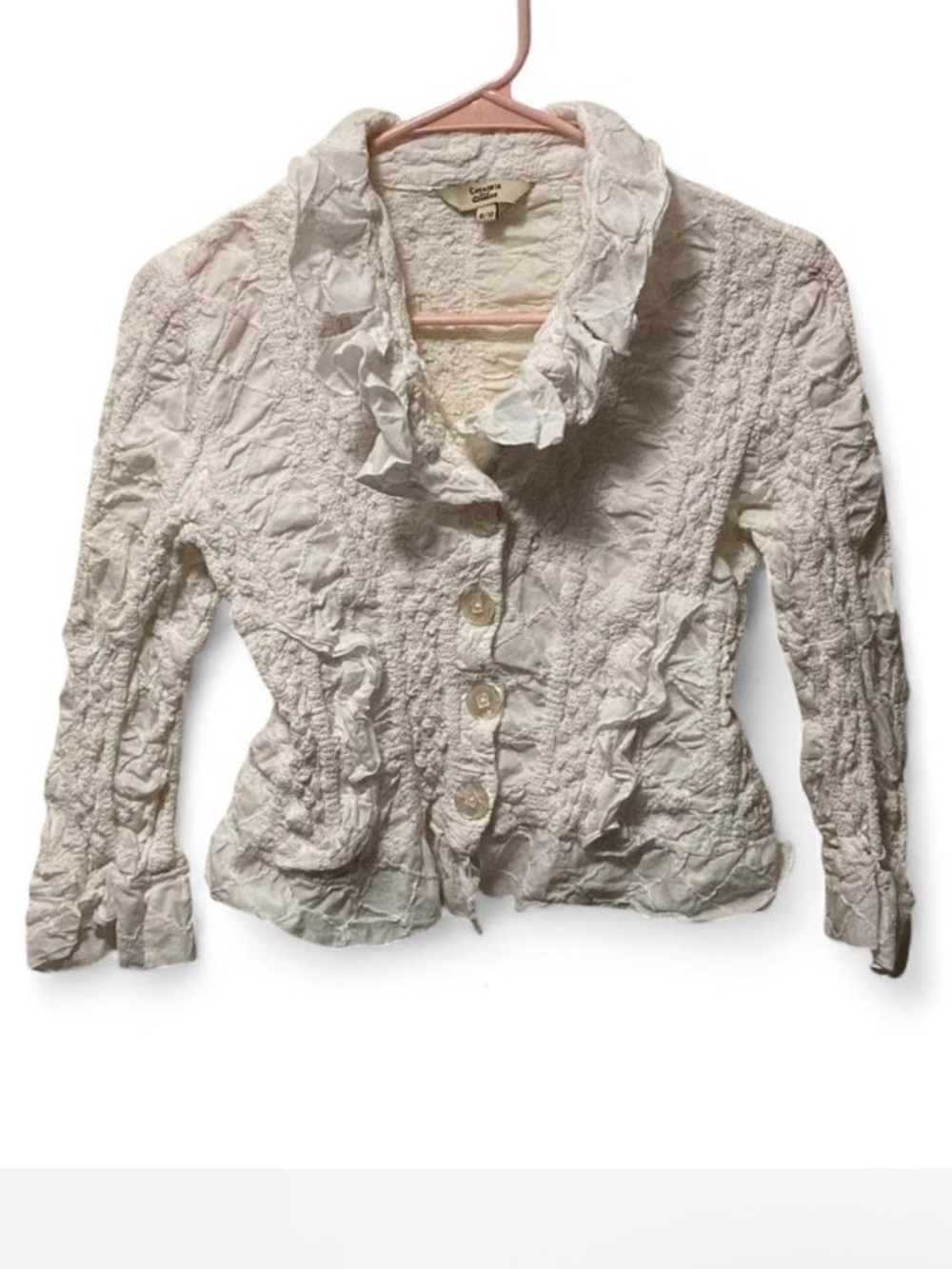 Coronets And Queens Peasant Cream Ruffled Button-Front Blouse
